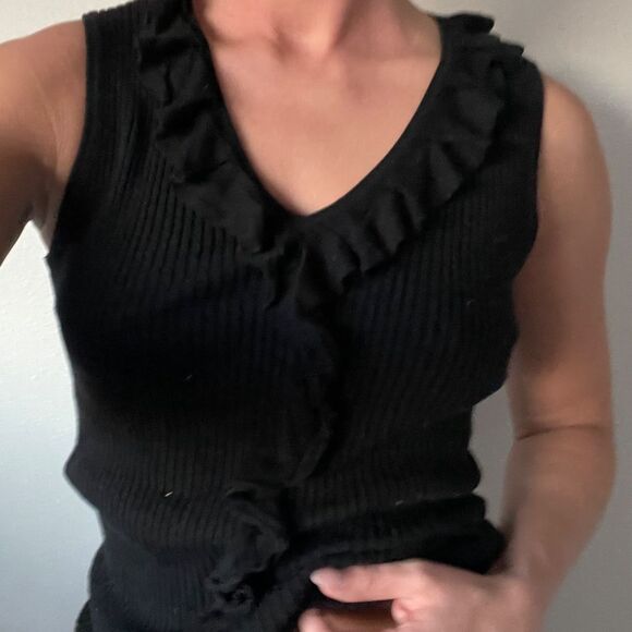 Vintage Women's 90s Y2K V-Neck Ribbed Knit‎ Ruffle Front Tank - Picture 1 of 8